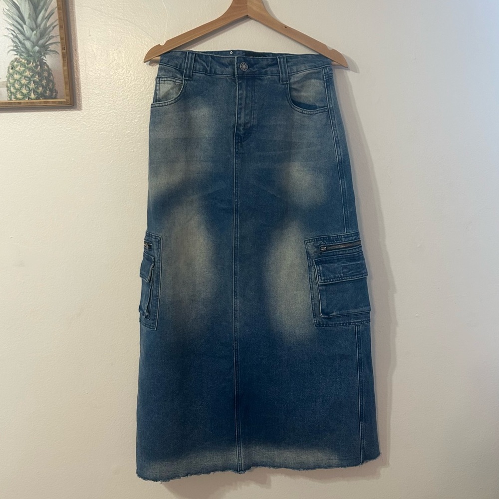 sold out Delia’s denim maxi cargo skirt by dolls kill